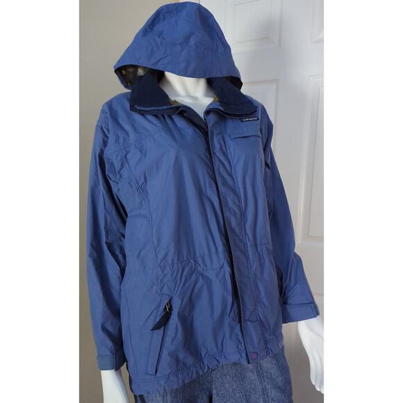 VTG Patagonia Blue Hooded Rain Windbreaker Don Thomas Sporthaus Women Size Small - Picture 1 of 11